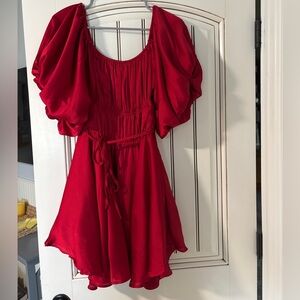Altar’d State Puff Sleeve Red Holiday Mini Dress